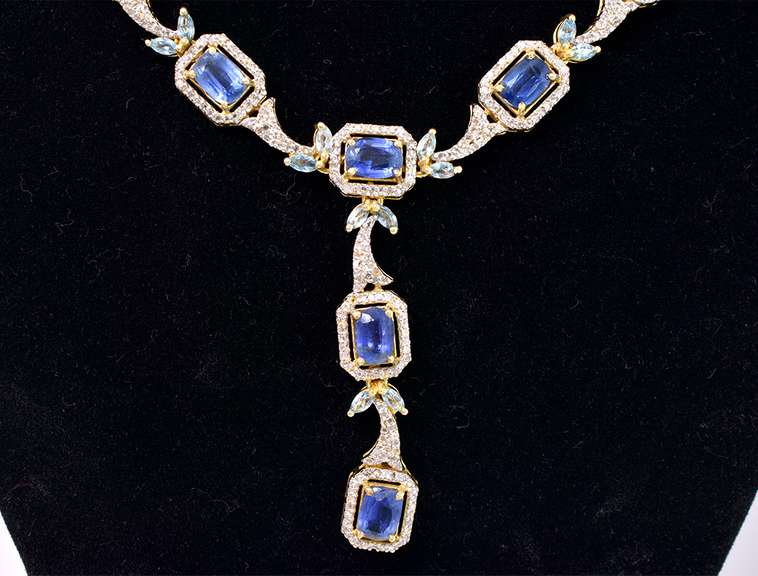 Jaw Dropping Brand New European 16.00CTW Kyanite, 1.90CTW Topaz, & 4.00CTW Diamond Necklace in Gold Plated Sterling Silver