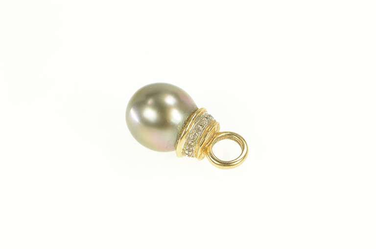 14K Yellow Gold Tahitian Pearl Diamond Accent Statement Pendant