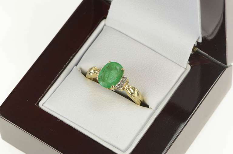 14K Yellow Gold 1.00 Ct Natural Emerald Diamond Accent Ring