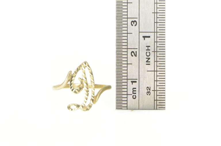 10K Yellow Gold Diamond Cut D Letter Initial Monogram Name Ring