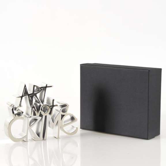 Art Is Not a Crime (Silver) Sculpture/ Glass by Mr Brainwash