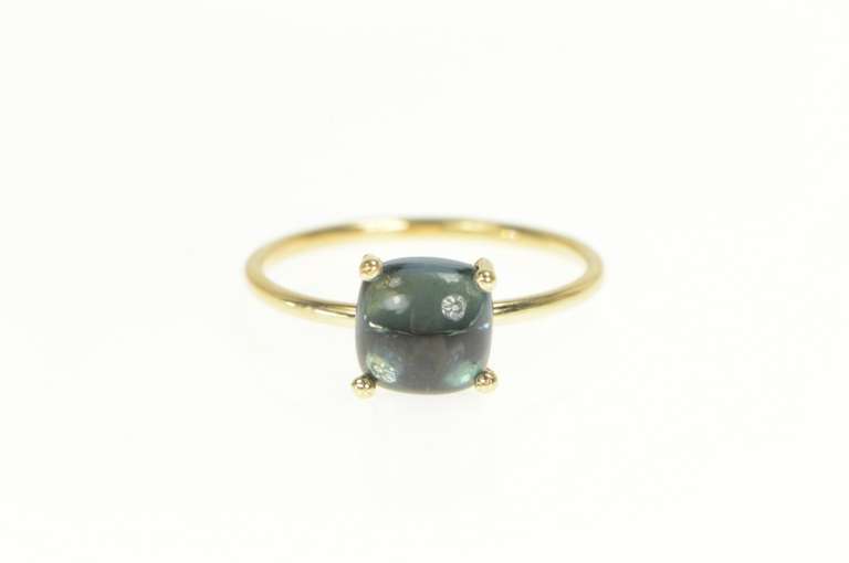14K Yellow Gold Squared Simulated Sapphire Cabochon Statement Ring