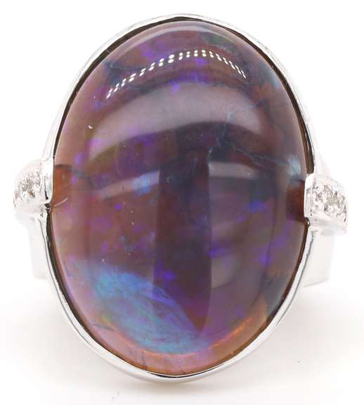 8.75ct Oval Opal and 0.25ctw Diamond Ring in 14K