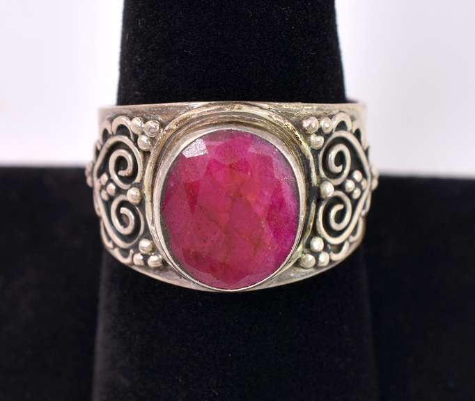 Sterling Silver Ring With Enhanced Ruby