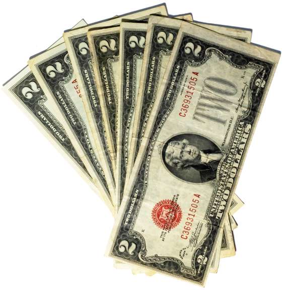 7 Different $2 Red Seal US Notes