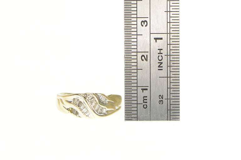 10K Yellow Gold Baguette Diamond Encrusted Bypass Ring
