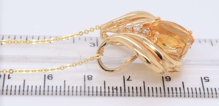 Gorgeous Yellow Gold Rolo Link Chain Necklace with Citrine and Diamond Slider Pendant