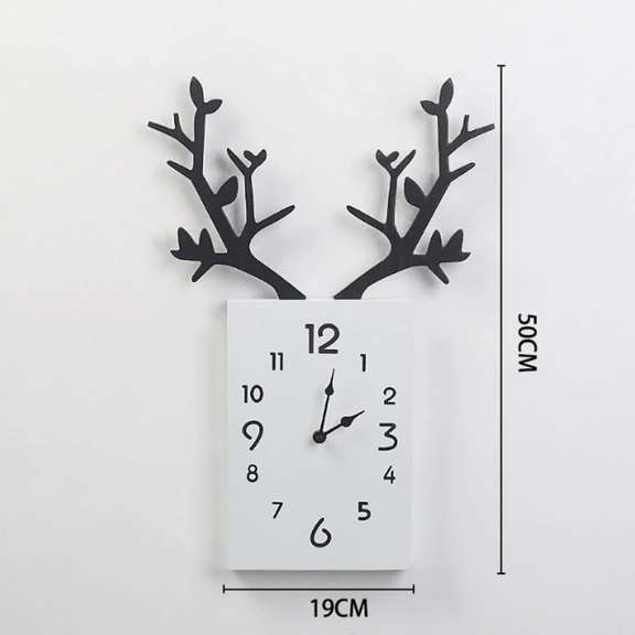 50 x 35cm Simple Wooden Antler Wall Clock