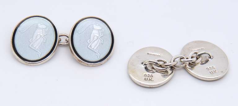 Tiffany & Co Cricket Motif Black Enamel Cufflinks