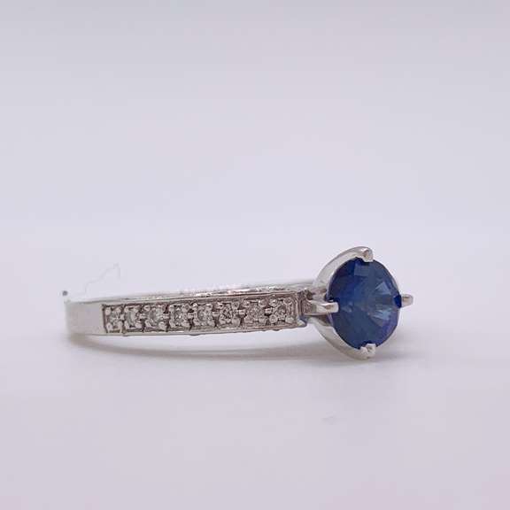 14kt Solid White Gold, Blue Sapphire, & Diamond Ring