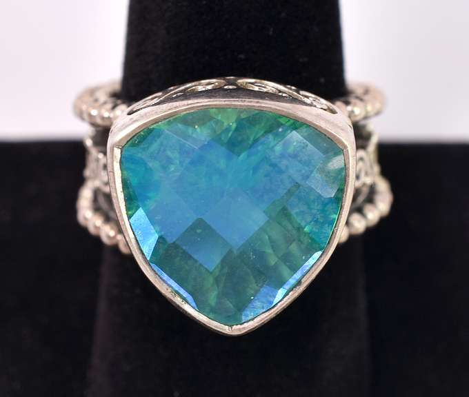 Sterling Ring With Lab Enhanced Blue-green Stone