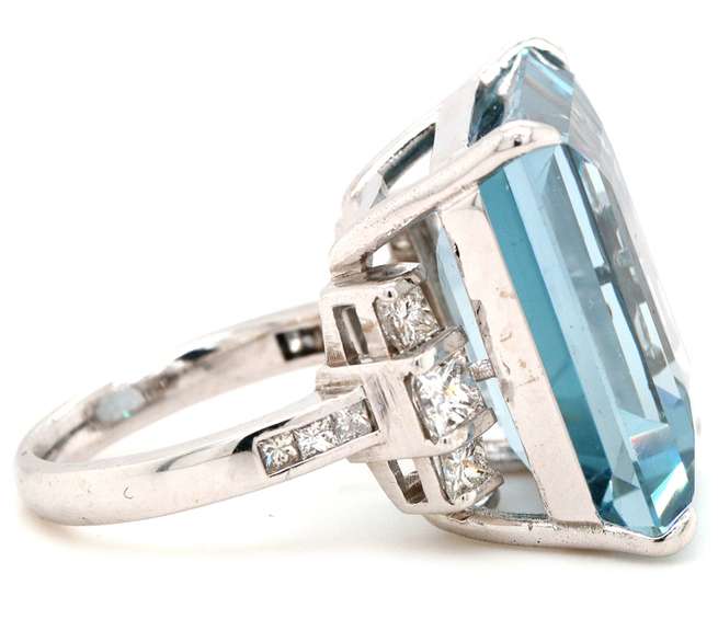 37.50ct Emerald Cut Aquamarine and 2.00ctw Diamond Ring in 14K