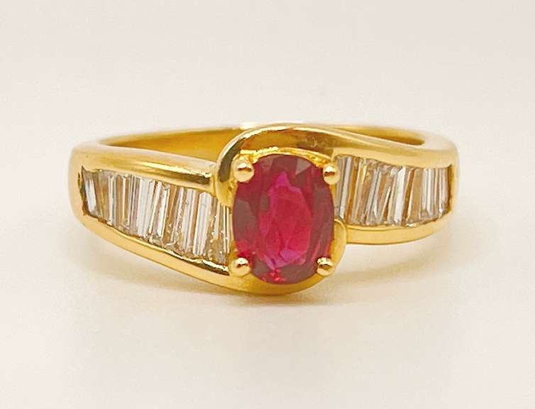 18kt Solid Yellow Gold, Ruby, & Diamond Ring