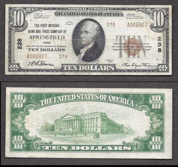 $10 1929-II First National Bank and Trust Co. of Springfield, OH Ch. 238 VF