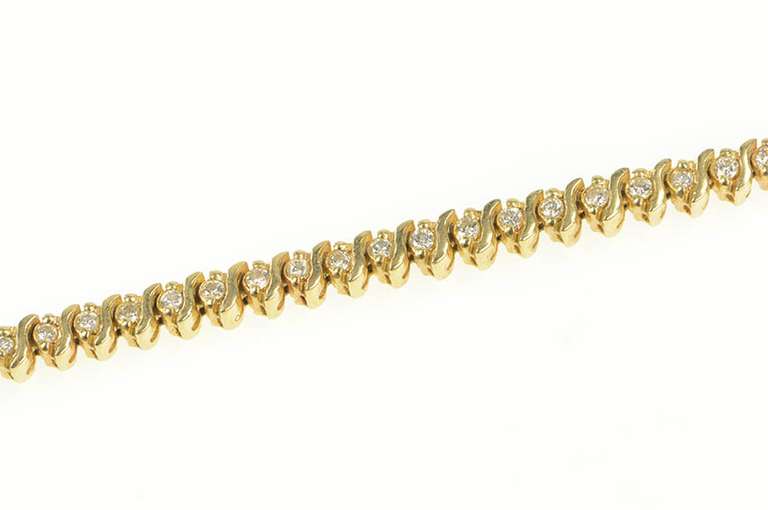 14K Yellow Gold 1.00 Ctw Classic Diamond Wavy Link Tennis Bracelet