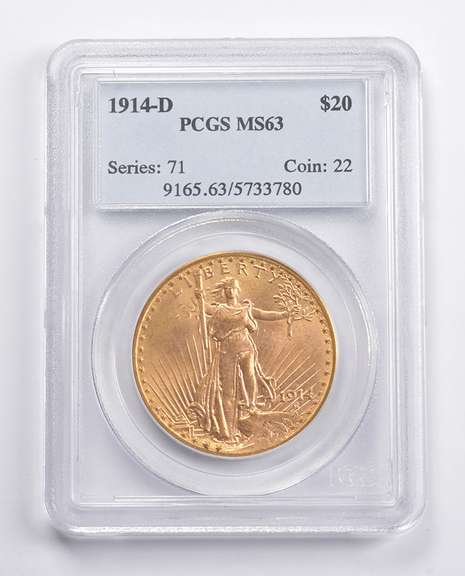 MS63 1914-D $20 Saint-Gaudens Gold Double Eagle PCGS