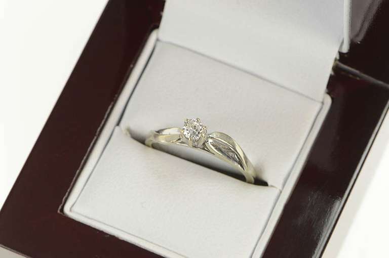 14K White Gold 0.15 Ct Diamond Solitaire Promise Engagement Ring