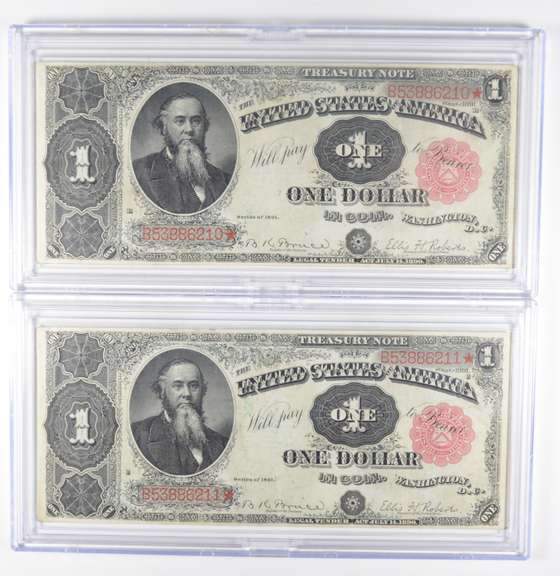 Lot (2) 1891 $1 Treasury Large Size Notes - Consecutive