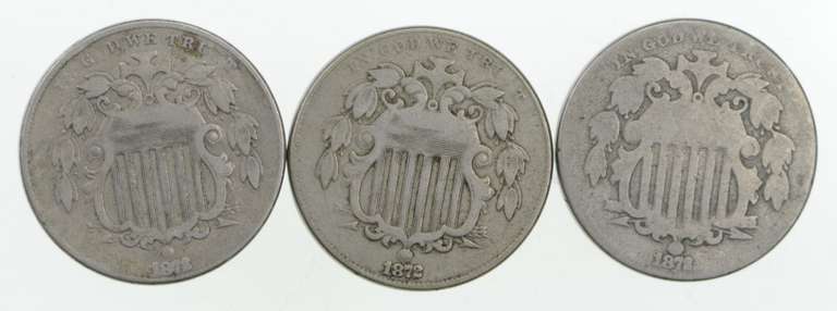 Lot (3) 1872 Shield Nickels