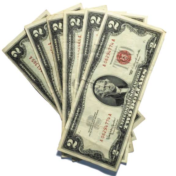 6 Assorted $2 Red Seal US Notes