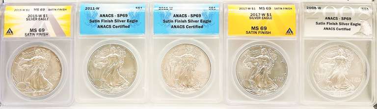 5 MS69 ASE silver coins