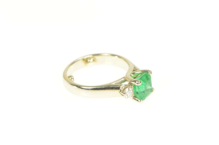 14K White Gold 1.29 Ctw Natural Emerald Diamond Engagement Ring