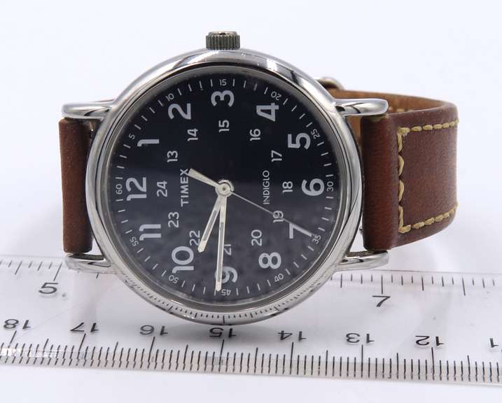 Timex Indiglo Stainless Steel Watch with Leather Strap
