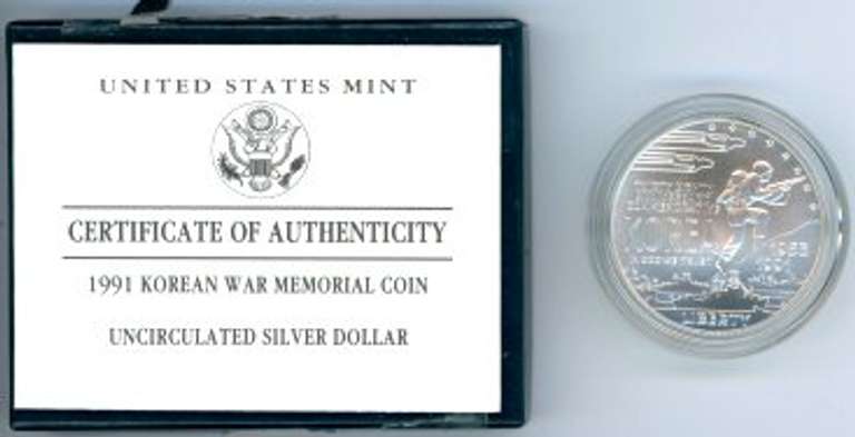 1991-D Korean War BU Silver Commemorative Dollar