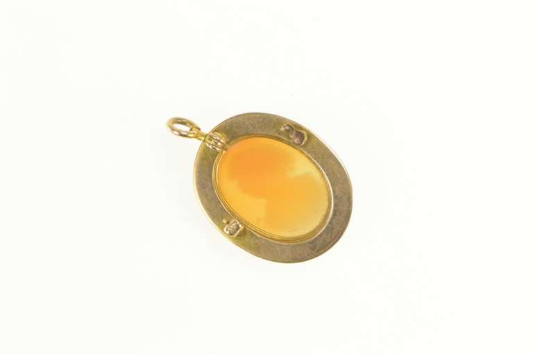 14K Yellow Gold Victorian Carved Shell Cameo Lady Pendant