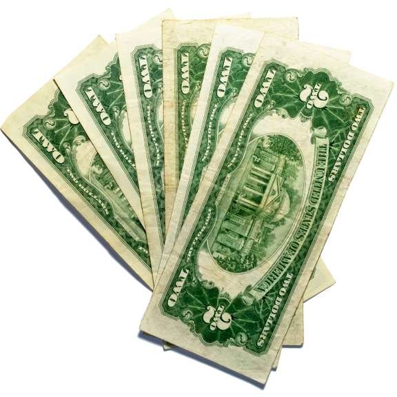 6 Assorted $2 Red Seal US Notes