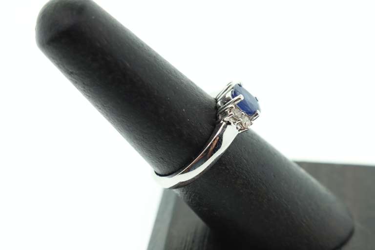 14kt Solid White Gold, Blue Sapphire, & Diamond Ring