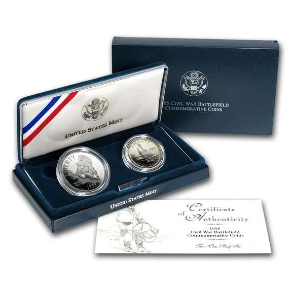 1995 Civil War Battlefield Commemorative 2 Coin Set In OGP