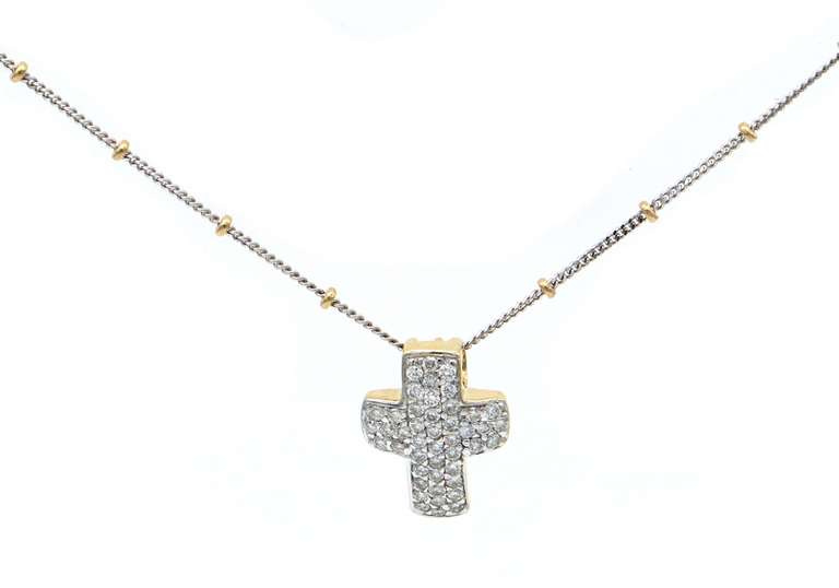 0.90ctw Diamond Two Tone Cross Pendant Necklace in 14K