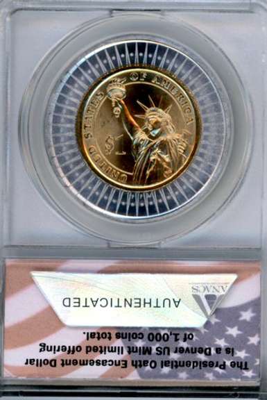 2008-D John Quincy Adams Presidential Oath Dollar in ANACS MS65