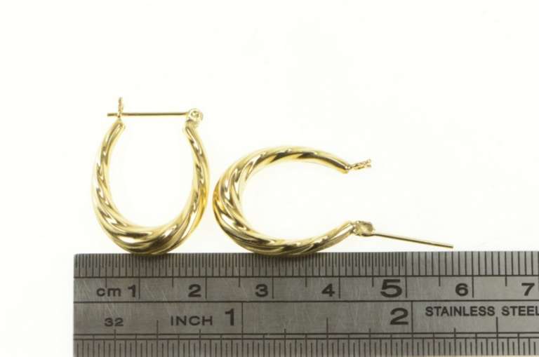 14K Yellow Gold Oval Satin Finish Twist Statement Hoop Earrings