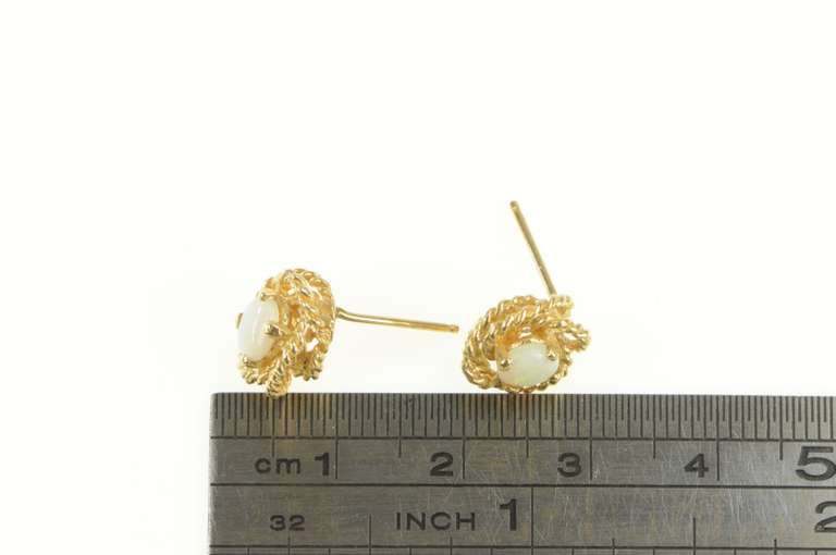 14K Yellow Gold Natural Opal Rope Trim Halo Stud Vintage Earrings
