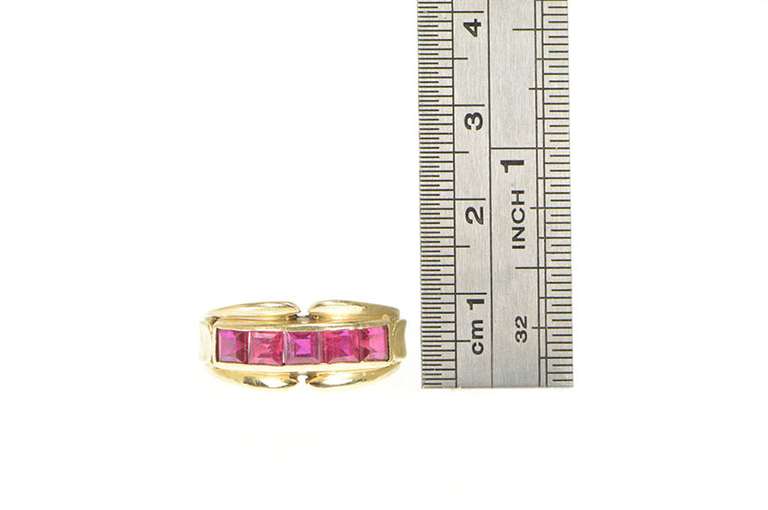 10K Yellow Gold 1950's Syn. Ruby Men's Ornate Statement Ring