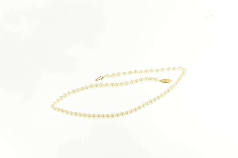 14K Yellow Gold 5.9mm Pearl Classic Simple Vintage Necklace