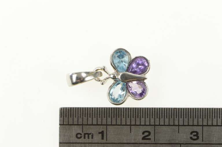 14K White Gold Amethyst Blue Topaz Butterfly Change Symbol Pendant