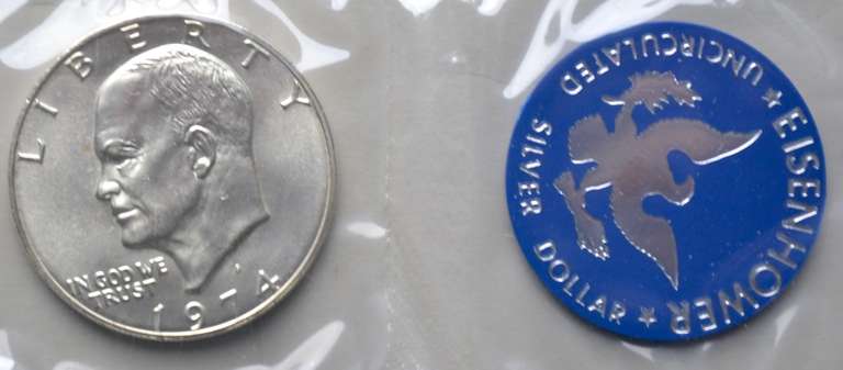 2 1971& 2 1974 Ike Blue Pack Silver Dollars