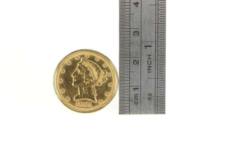 14K Yellow Gold 1881 Half Eagle $5 Five Dollar Filigree US Coin Ring