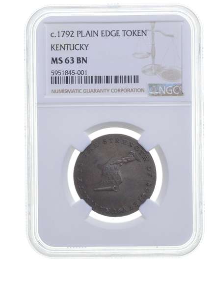 MS63 BN c.1792 Kentucky Plain Edge Token - Graded NGC