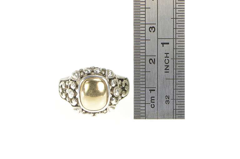 Sterling Silver Ornate Rococo Swirl Domed 14k Gold Filigree Ring