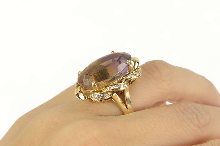 14K Yellow Gold 18.00 Ctw Ametrine Diamond Halo Cocktail Ring
