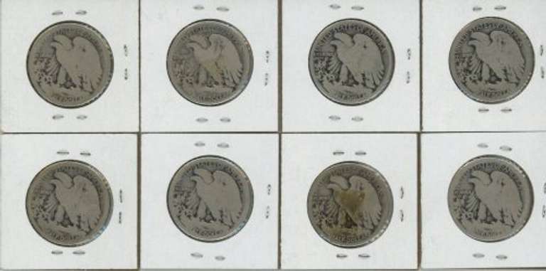 Collection of 8 better date Walking Liberty Halves 1916 to 1920-D