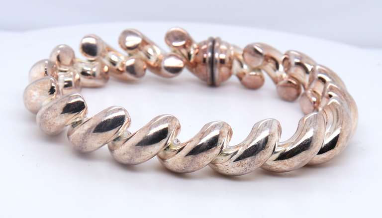Italian Vintage 925 Sterling Silver Signed Wavy Bracelet