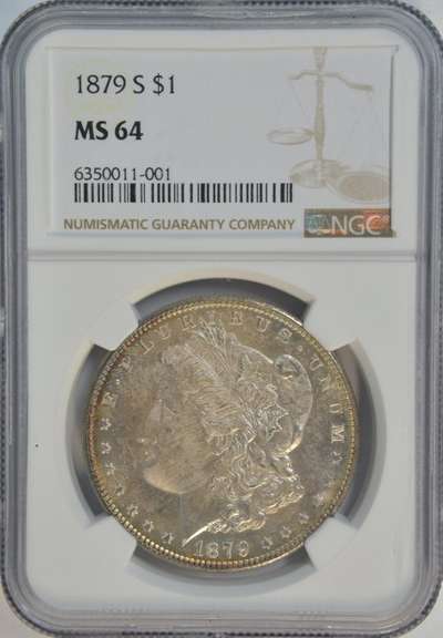 Nearly Gem BU 1879-S Morgan Silver Dollar. NGC MS64