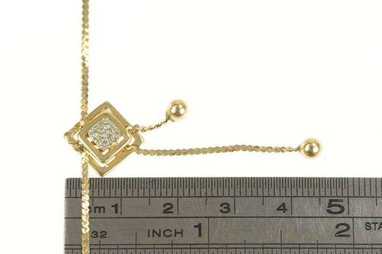 14K Yellow Gold Diamond Square Cluster Serpentine Bolo Chain Necklace