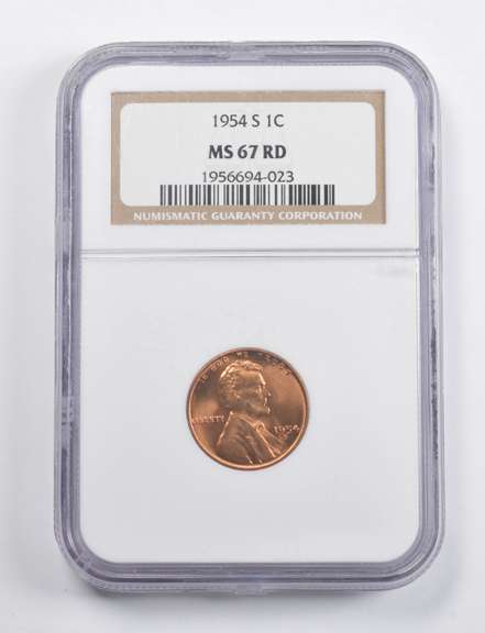 MS67 RD 1954-S Lincoln Wheat Cent NGC