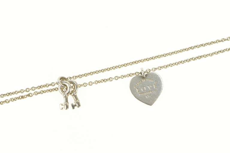Sterling Silver Tiffany & Co Love Heart Key Layered Chain Bracelet
